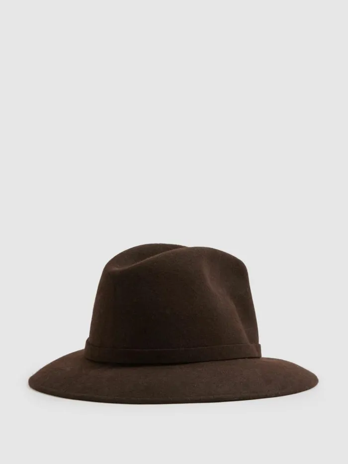 REISS Hats Gloves and Scarves Women Wool Fedora Chocolate