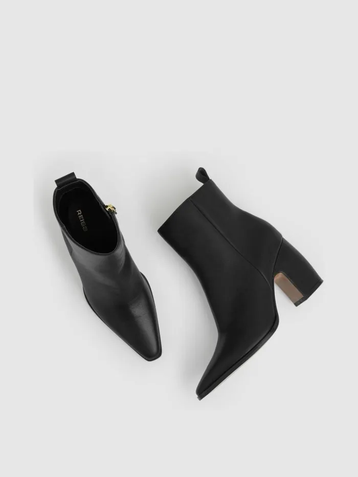 REISS Heels Women Leather Blocked Heel Ankle Boots Black