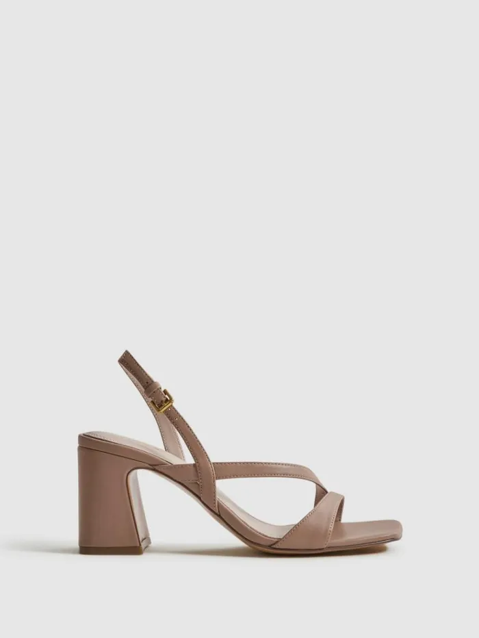 REISS Heels Women Strappy Leather Heeled Sandals Nude