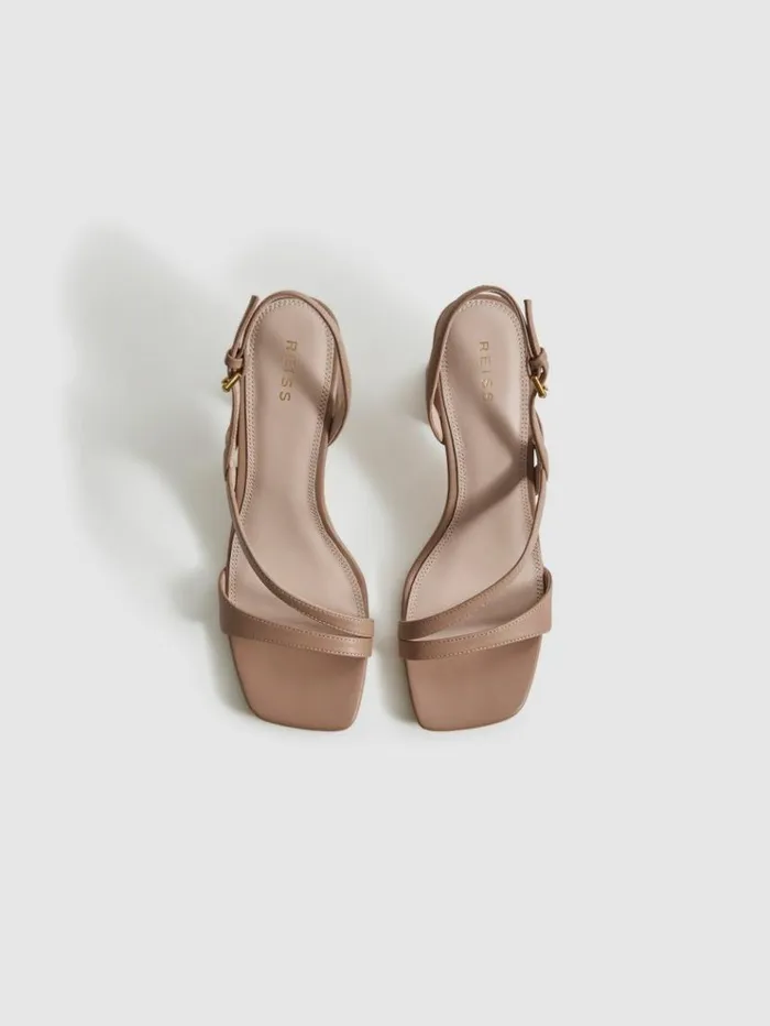 REISS Heels Women Strappy Leather Heeled Sandals Nude