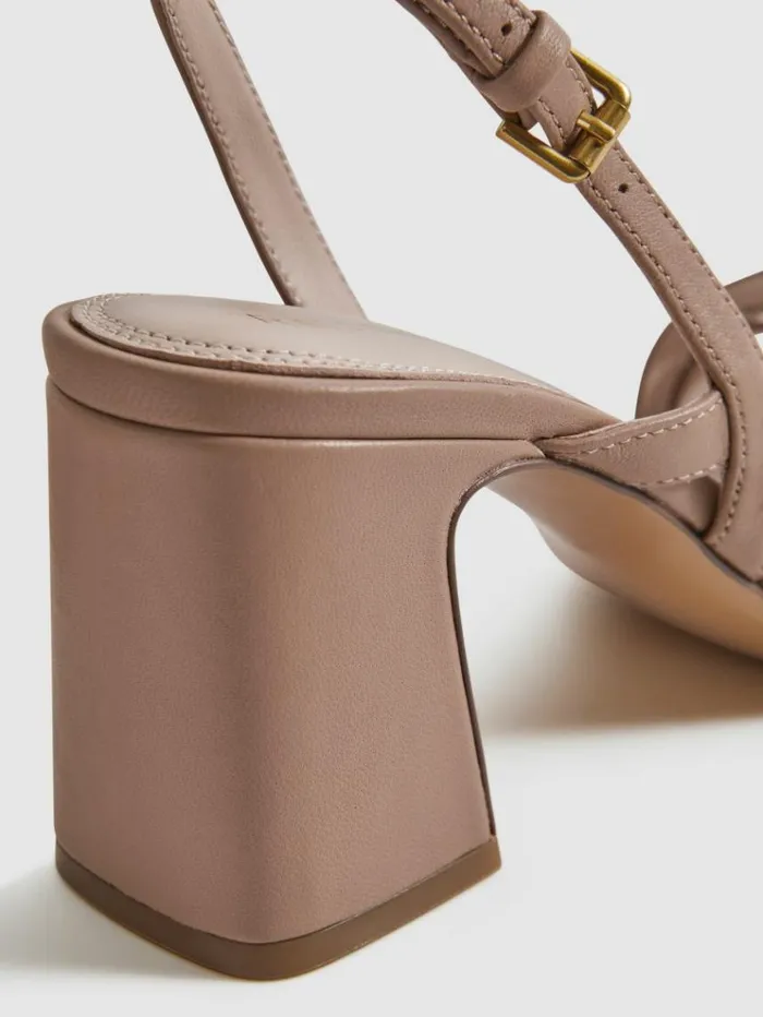 REISS Heels Women Strappy Leather Heeled Sandals Nude