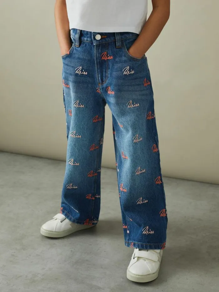 REISS Jeans Children Relaxed Embroidered Logo Jeans Blue
