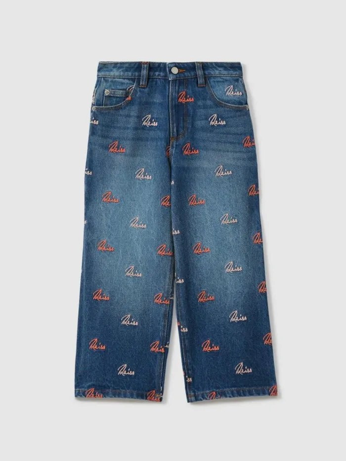 REISS Jeans Children Relaxed Embroidered Logo Jeans Blue