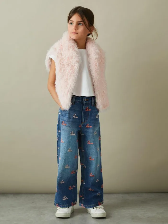 REISS Jeans Children Relaxed Embroidered Logo Jeans Blue