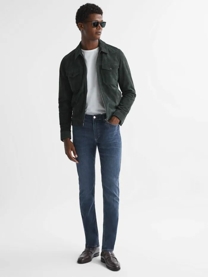 REISS Jeans Men Slim Fit Washed Jersey Jeans Indigo