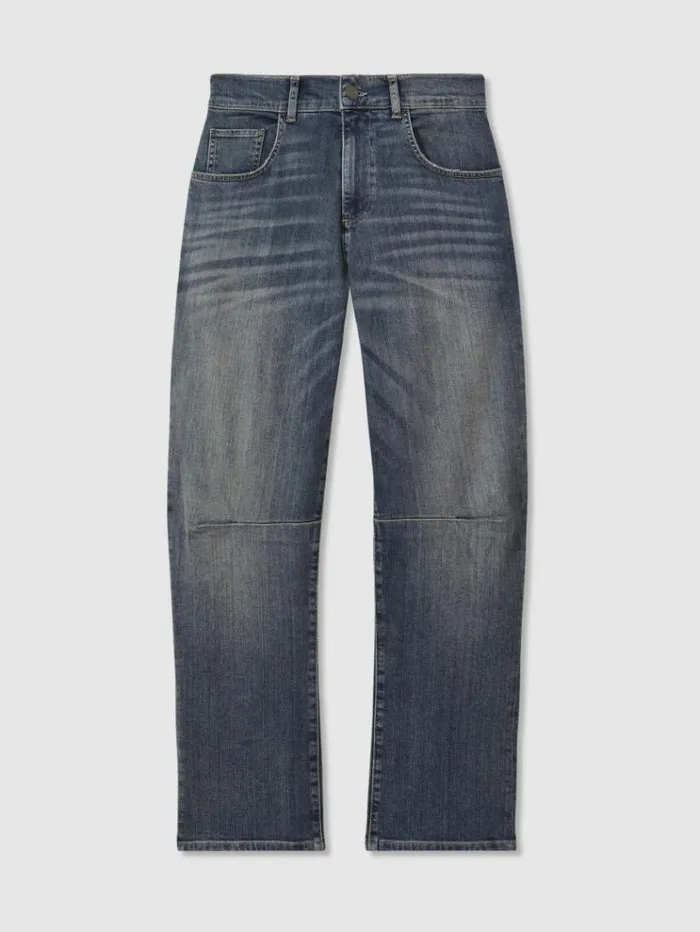 REISS Jeans Women Washed Barrel Leg Jeans Mid Blue