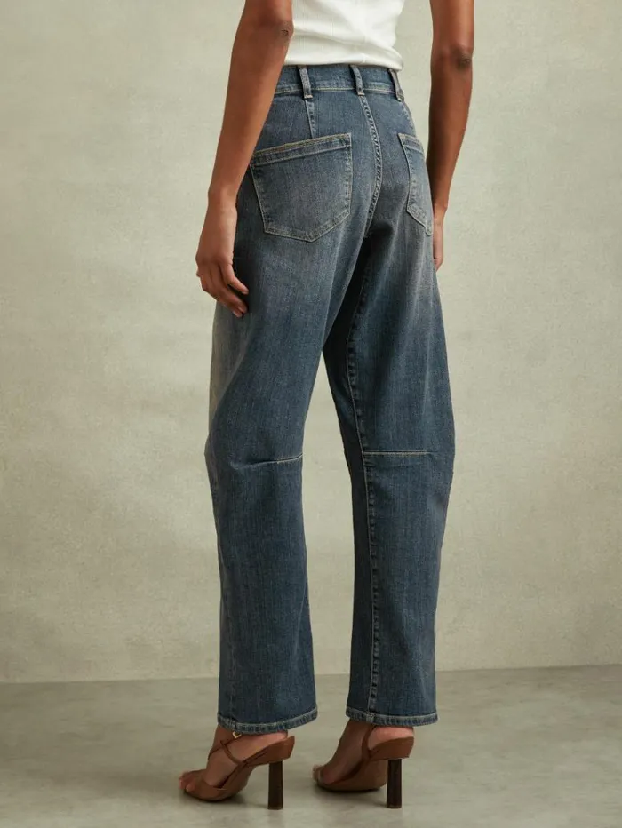 REISS Jeans Women Washed Barrel Leg Jeans Mid Blue