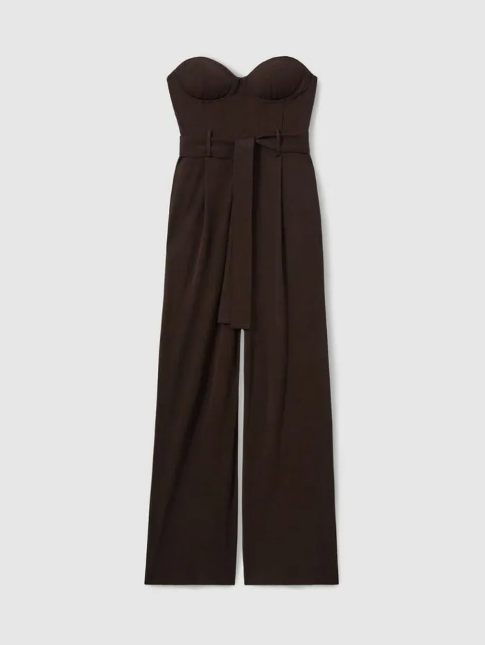 REISS Jumpsuits and Rompers Women Atelier Strapless Crepe Bustier Jumpsuit Chocolate