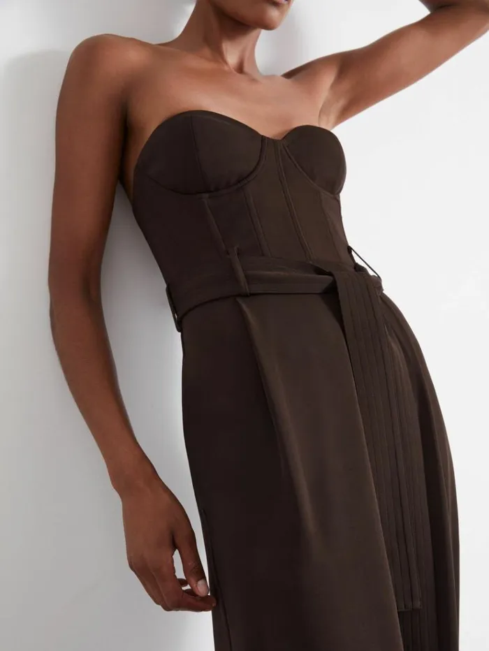 REISS Jumpsuits and Rompers Women Atelier Strapless Crepe Bustier Jumpsuit Chocolate