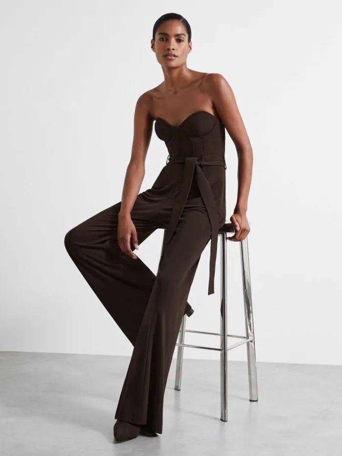 REISS Jumpsuits and Rompers Women Atelier Strapless Crepe Bustier Jumpsuit Chocolate