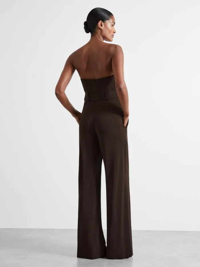 REISS Jumpsuits and Rompers Women Atelier Strapless Crepe Bustier Jumpsuit Chocolate