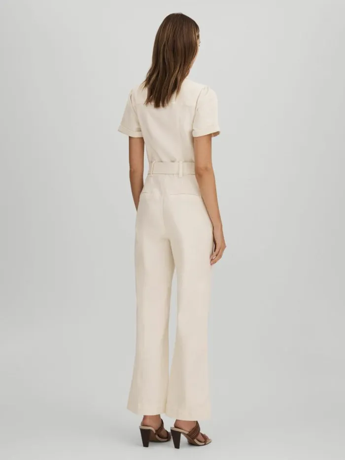 REISS Jumpsuits and Rompers Women Paige Denim Puff Sleeve Jumpsuit Sand
