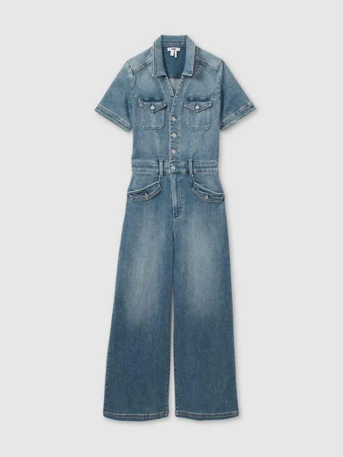 REISS Jumpsuits and Rompers Women Paige Mid Blue Wide Leg Denim Jumpsuit Mid Blue