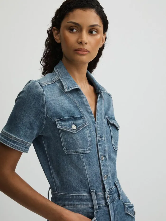 REISS Jumpsuits and Rompers Women Paige Mid Blue Wide Leg Denim Jumpsuit Mid Blue