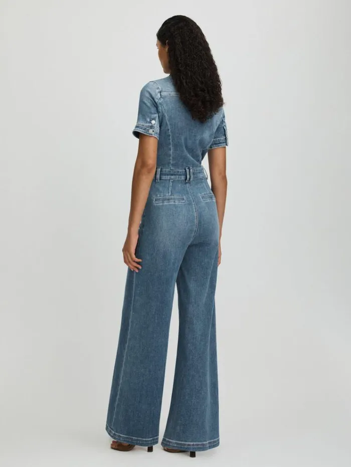 REISS Jumpsuits and Rompers Women Paige Mid Blue Wide Leg Denim Jumpsuit Mid Blue