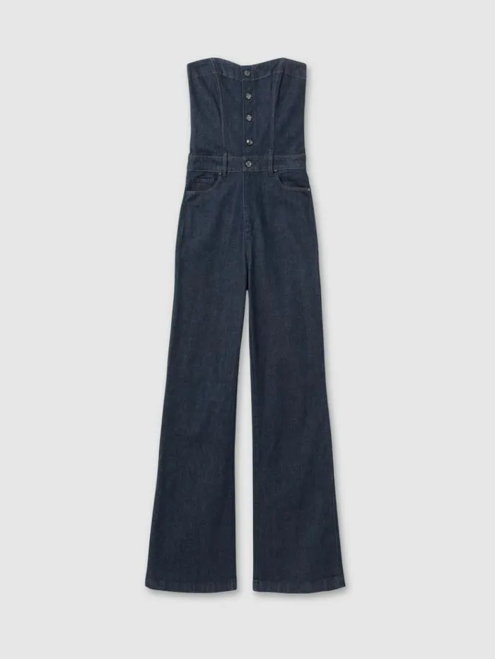 REISS Jumpsuits and Rompers Women Paige Stretch Cotton Denim Bustier Jumpsuit Calix Blue