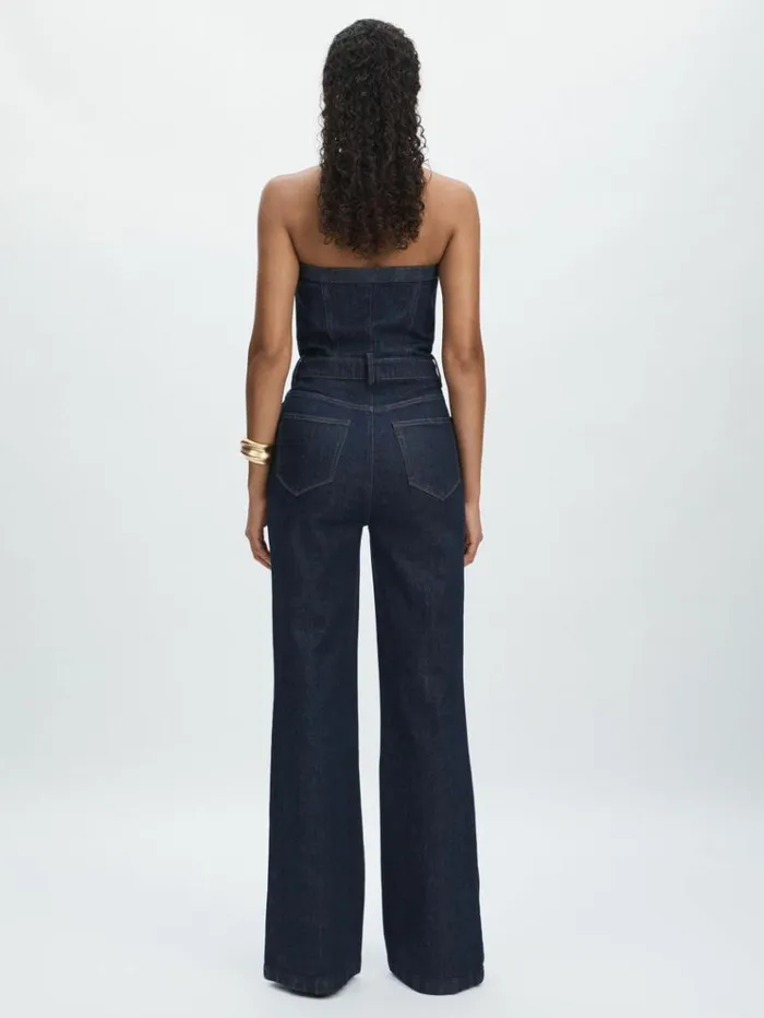 REISS Jumpsuits and Rompers Women Paige Stretch Cotton Denim Bustier Jumpsuit Calix Blue
