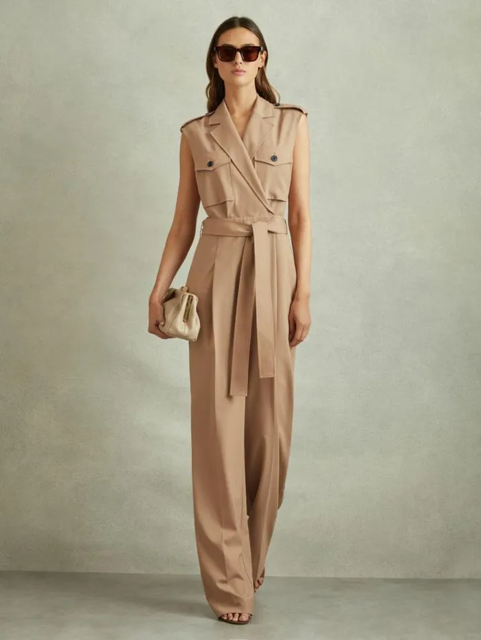 REISS Jumpsuits and Rompers Women Wool Blend Double Breasted Belted Jumpsuit Stone REISS Jumpsuits and Rompers Women Wool Blend Double Breasted Belted Jumpsuit Stone