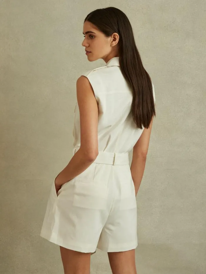 REISS Jumpsuits and Rompers Women Wool Blend Double Breasted Playsuit Ivory