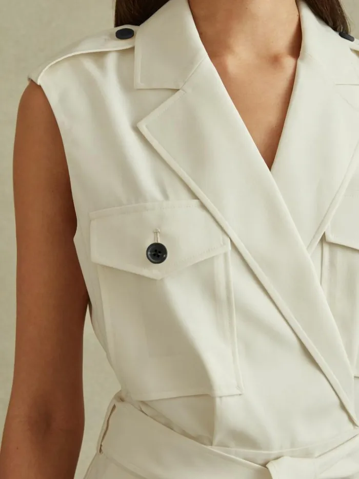 REISS Jumpsuits and Rompers Women Wool Blend Double Breasted Playsuit Ivory