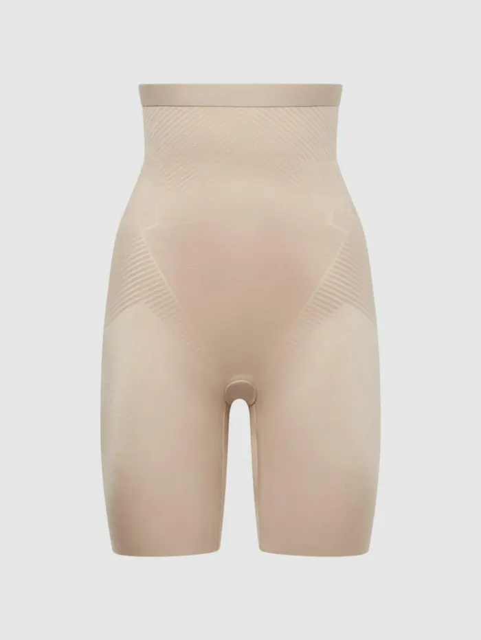 REISS Lingerie Women Spanx Shapewear Firming HighWaisted MidThigh Shorts Champagne
