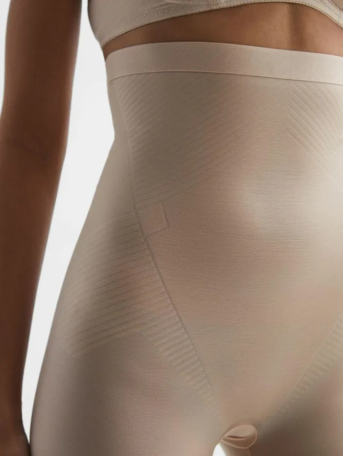 REISS Lingerie Women Spanx Shapewear Firming HighWaisted MidThigh Shorts Champagne