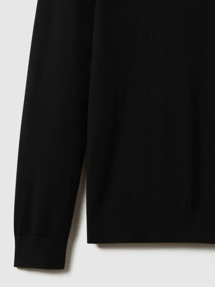 REISS Merino Sweaters Men Merino Wool Crew Neck Jumper Black