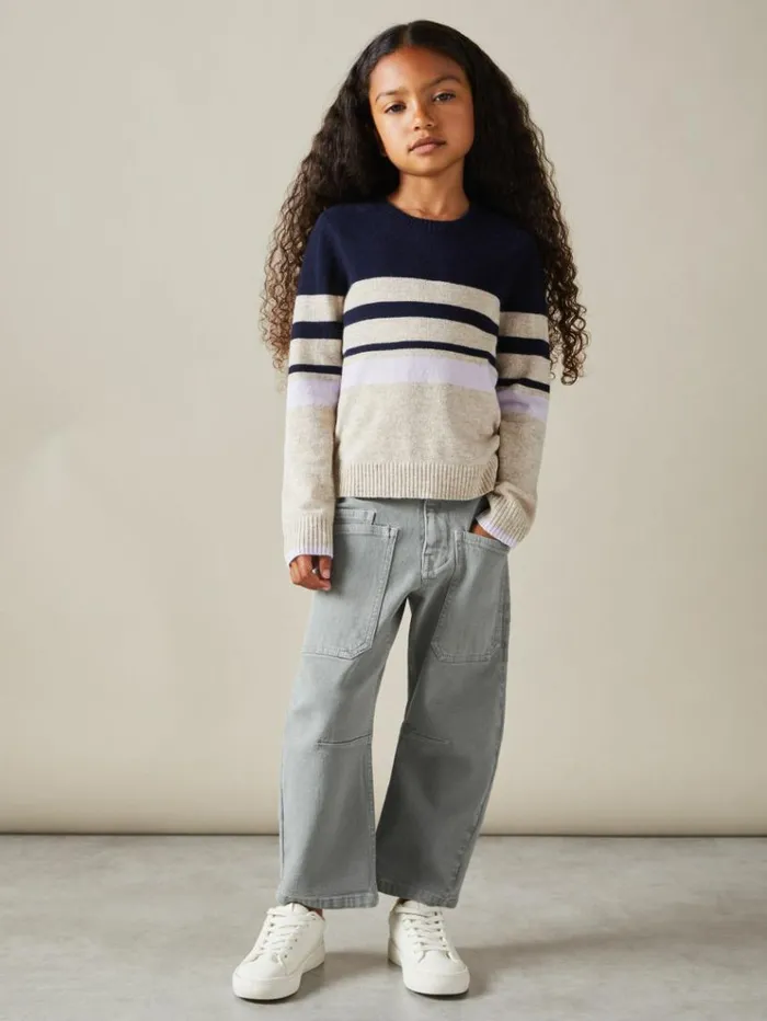 REISS Pants Children Barrel Leg Cargo Trousers Khaki