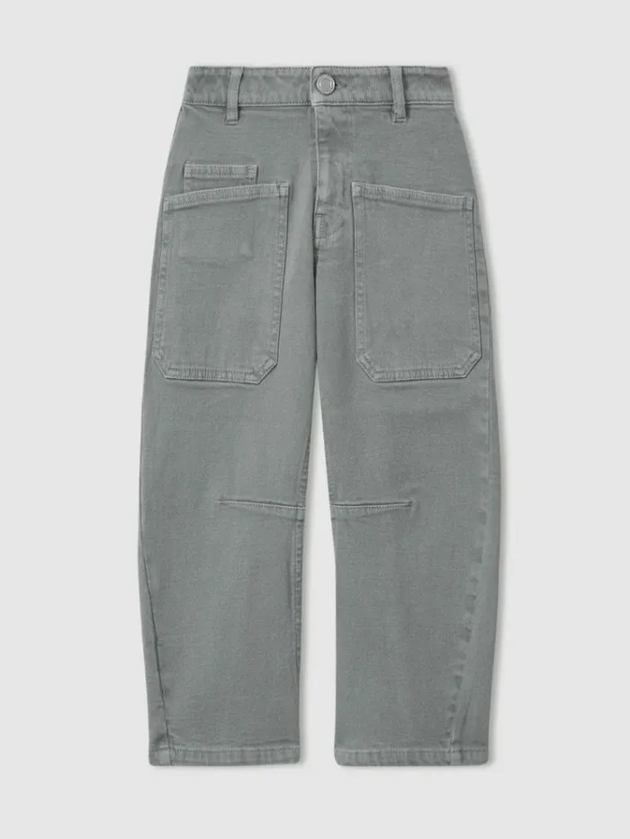 REISS Pants Children Barrel Leg Cargo Trousers Khaki