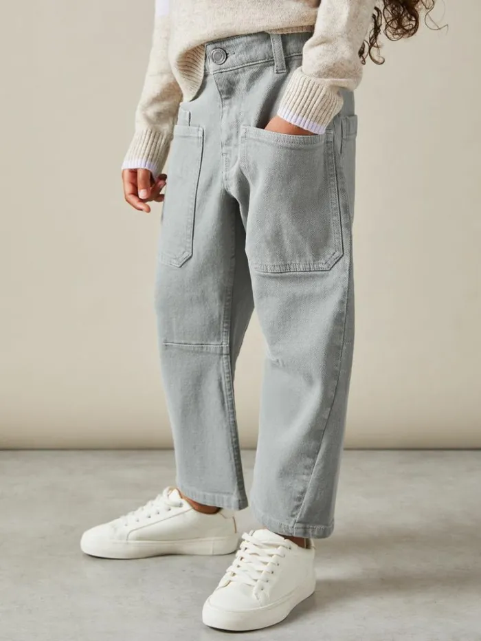 REISS Pants Children Barrel Leg Cargo Trousers Khaki