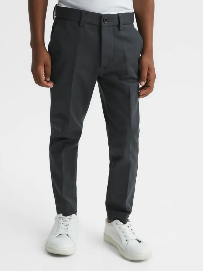 REISS Pants Children Slim Fit Adjustable Waist Chinos Steel Blue