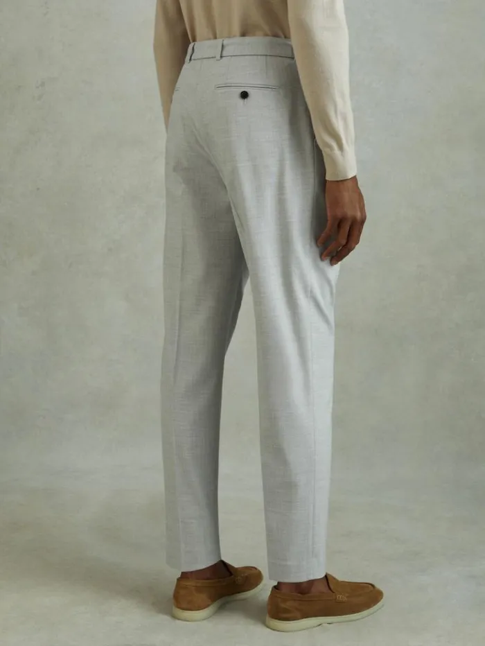 REISS Pants Men Belted Cropped Trousers Light Grey