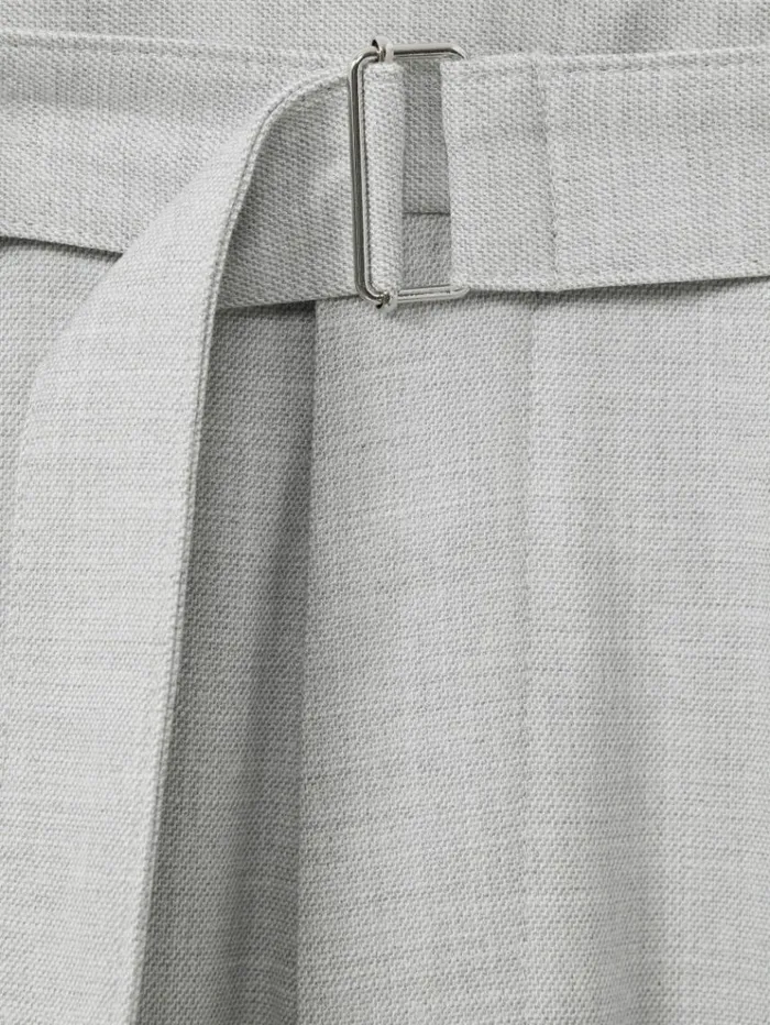 REISS Pants Men Belted Cropped Trousers Light Grey