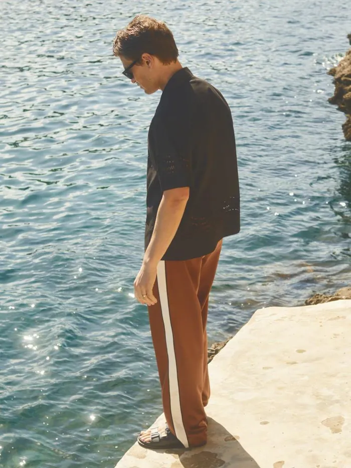 REISS Pants Men Ch Satin Effect Colourblock Drawstring Trousers Tobaccoecru