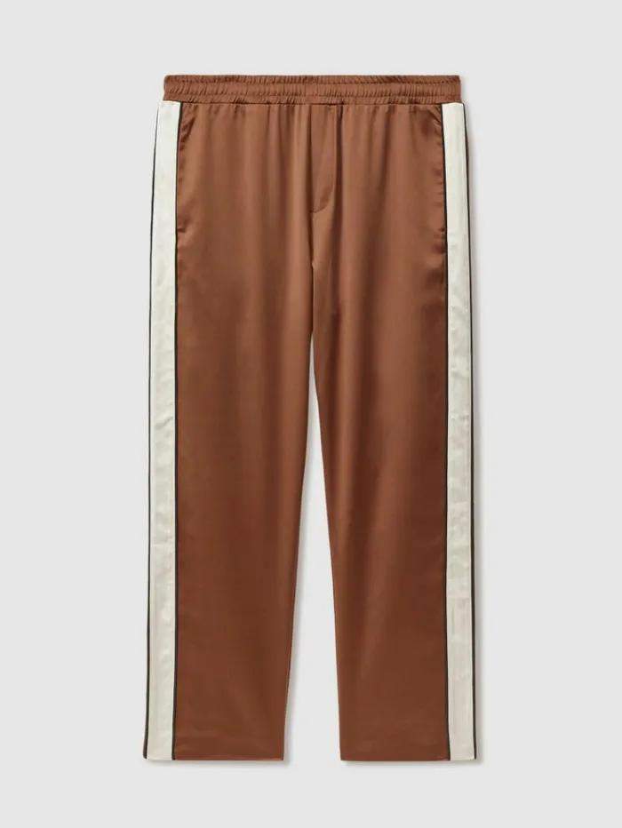 REISS Pants Men Ch Satin Effect Colourblock Drawstring Trousers Tobaccoecru