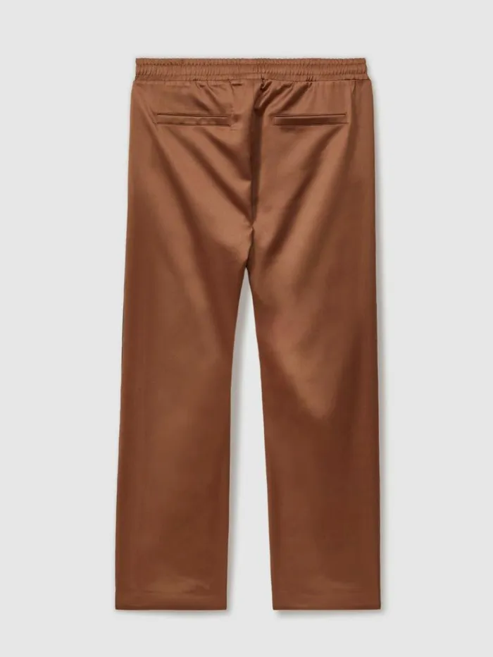 REISS Pants Men Ch Satin Effect Colourblock Drawstring Trousers Tobaccoecru