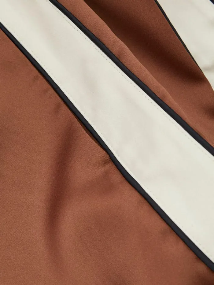 REISS Pants Men Ch Satin Effect Colourblock Drawstring Trousers Tobaccoecru