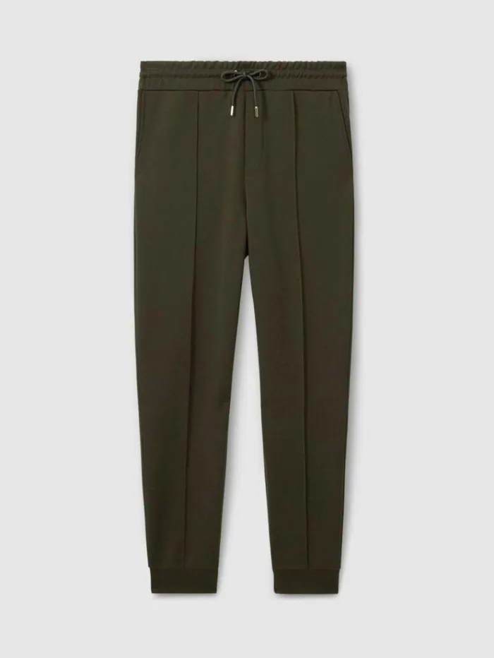 REISS Pants Men Interlock Jersey Drawstring Joggers Forest Green