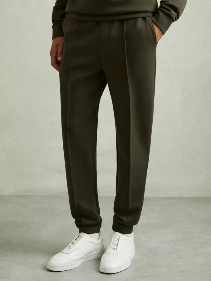 REISS Pants Men Interlock Jersey Drawstring Joggers Forest Green