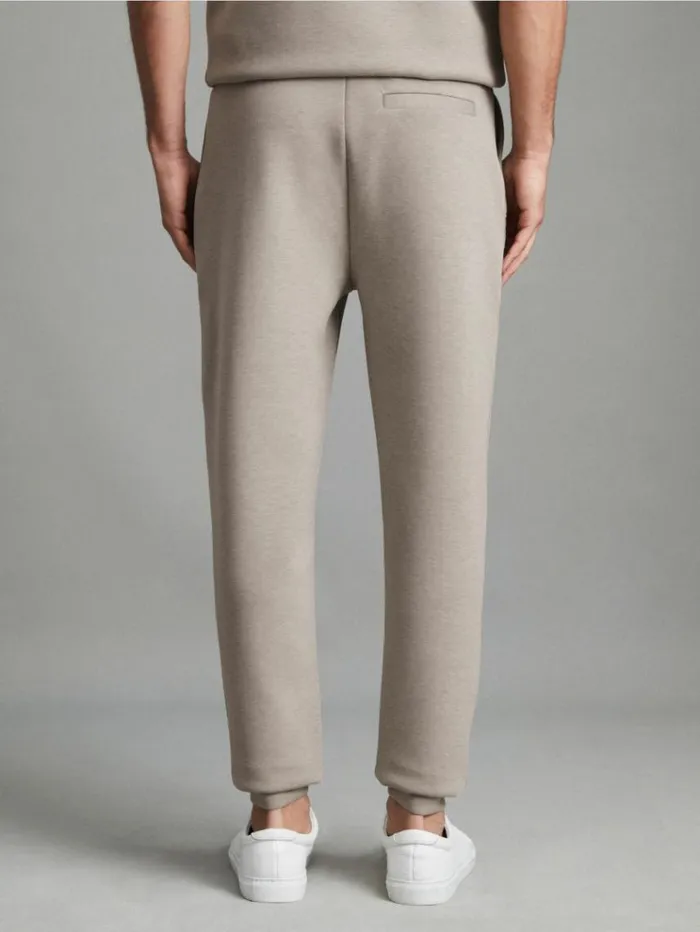 REISS Pants Men Interlock Jersey Drawstring Joggers Taupe