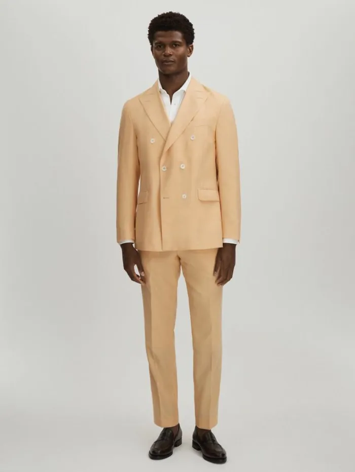 REISS Pants Men Oscar Jacobson Slim Fit Sand Wool Trousers Sand