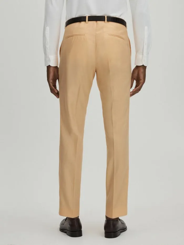 REISS Pants Men Oscar Jacobson Slim Fit Sand Wool Trousers Sand