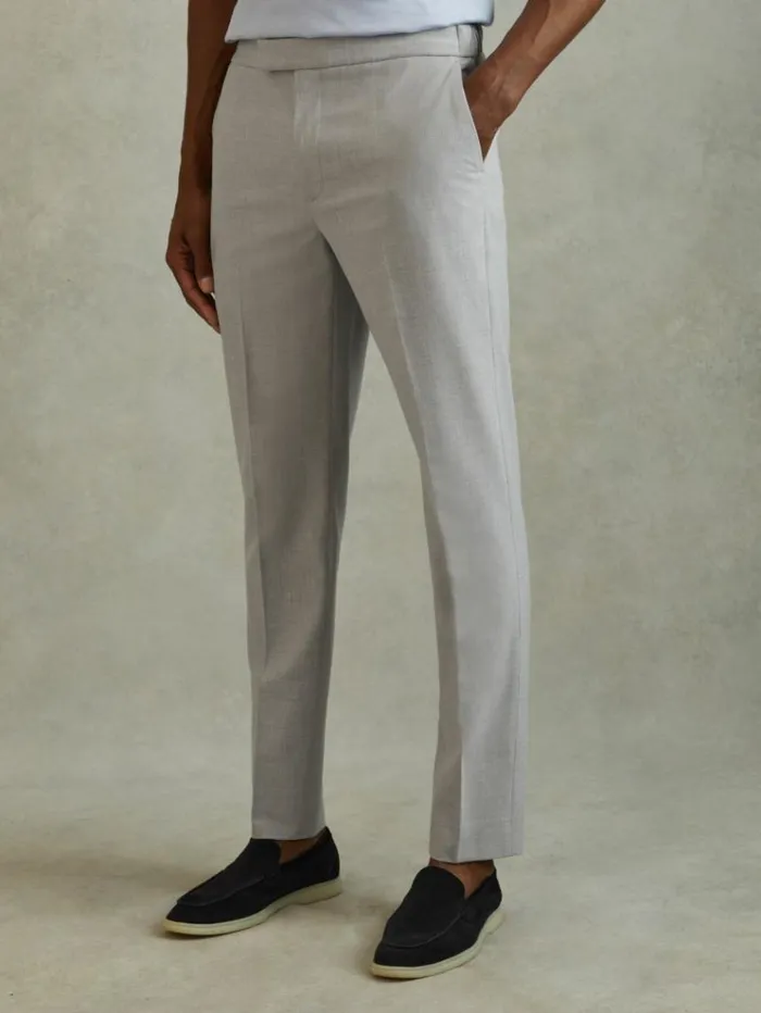REISS Pants Men Relaxed Drawstring Trousers Grey