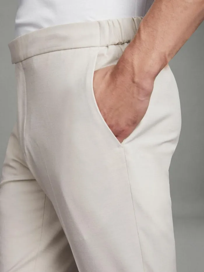 REISS Pants Men Relaxed Drawstring Trousers Stone