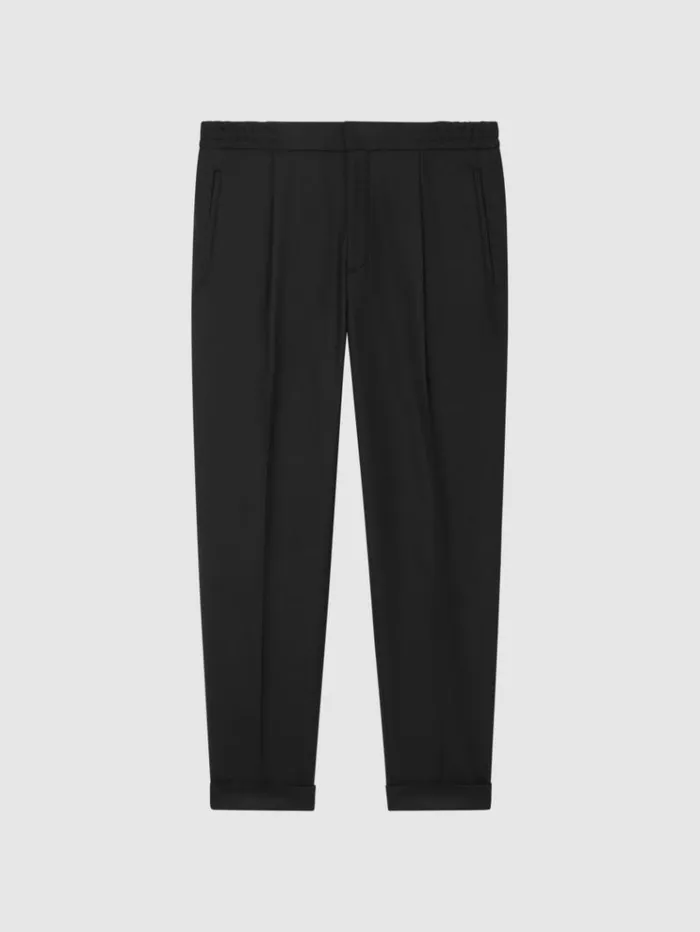 REISS Pants Men Relaxed Drawstring Trousers With TurnUps Black REISS Pants Men Relaxed Drawstring Trousers With TurnUps Black