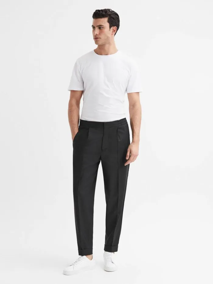 REISS Pants Men Relaxed Drawstring Trousers With TurnUps Black REISS Pants Men Relaxed Drawstring Trousers With TurnUps Black