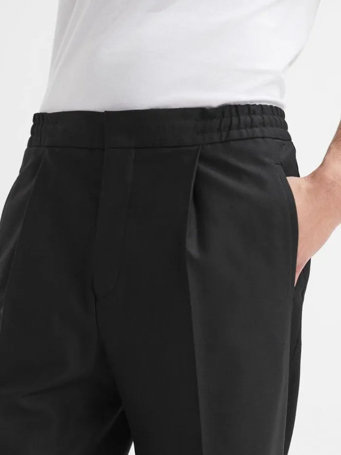 REISS Pants Men Relaxed Drawstring Trousers With TurnUps Black REISS Pants Men Relaxed Drawstring Trousers With TurnUps Black