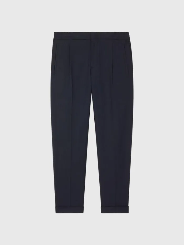 REISS Pants Men Relaxed Drawstring Trousers With TurnUps Navy
