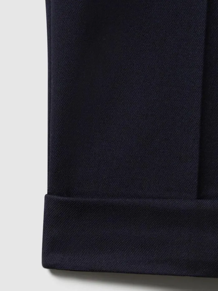REISS Pants Men Relaxed Drawstring Trousers With TurnUps Navy