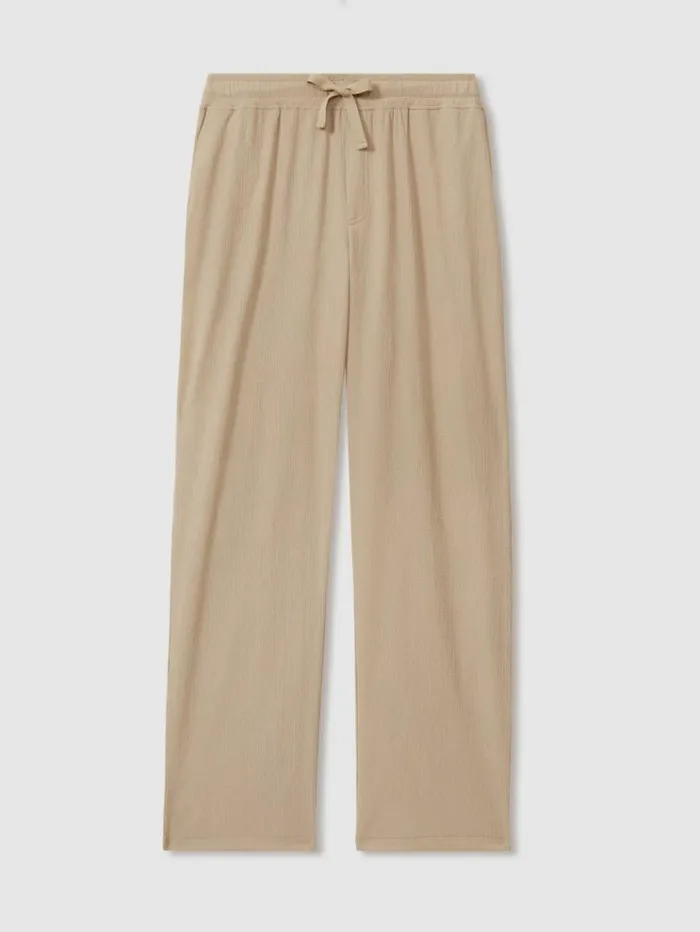 REISS Pants Men Textured Crepe Drawstring Trousers Oatmeal